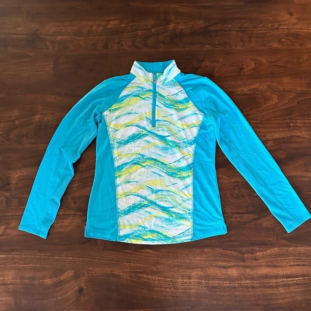 SanSoleil SolCool UV+50 Cooling 1/4 Zip Pullover Blue Yellow Size Small